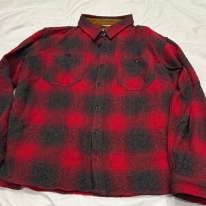 LL Bean Red and Black Plaid Button-Up Shirt- Flannel